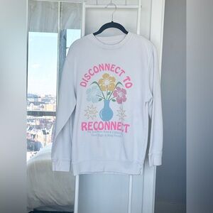 White Disconnect to Reconnect Floral Graphic Long Sleeve Sweatshirt